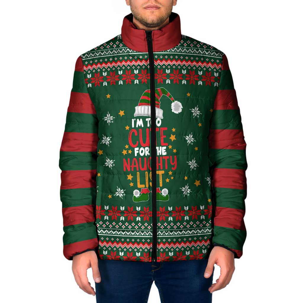 Too Cute For The Naughty List Christmas Padded Jacket Xmas Holiday Patterns - Wonder Print Shop