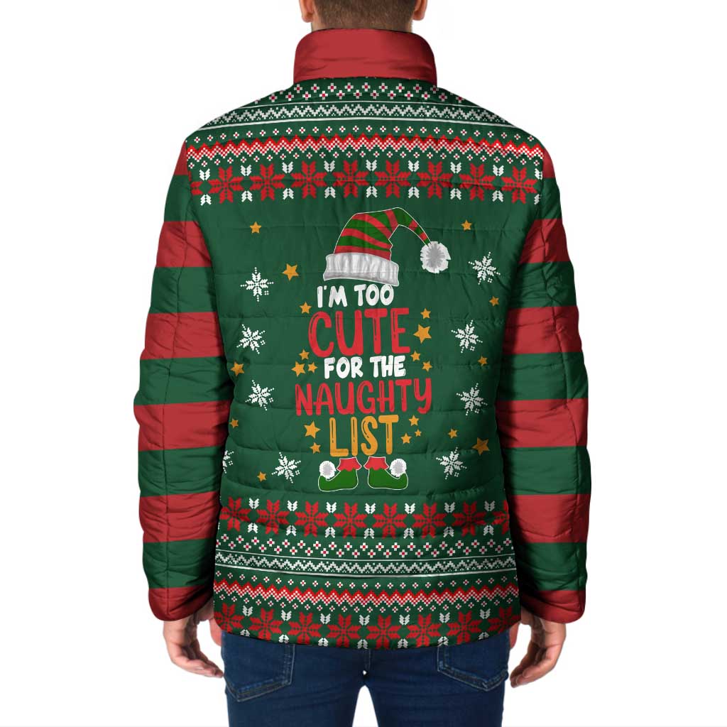 Too Cute For The Naughty List Christmas Padded Jacket Xmas Holiday Patterns - Wonder Print Shop