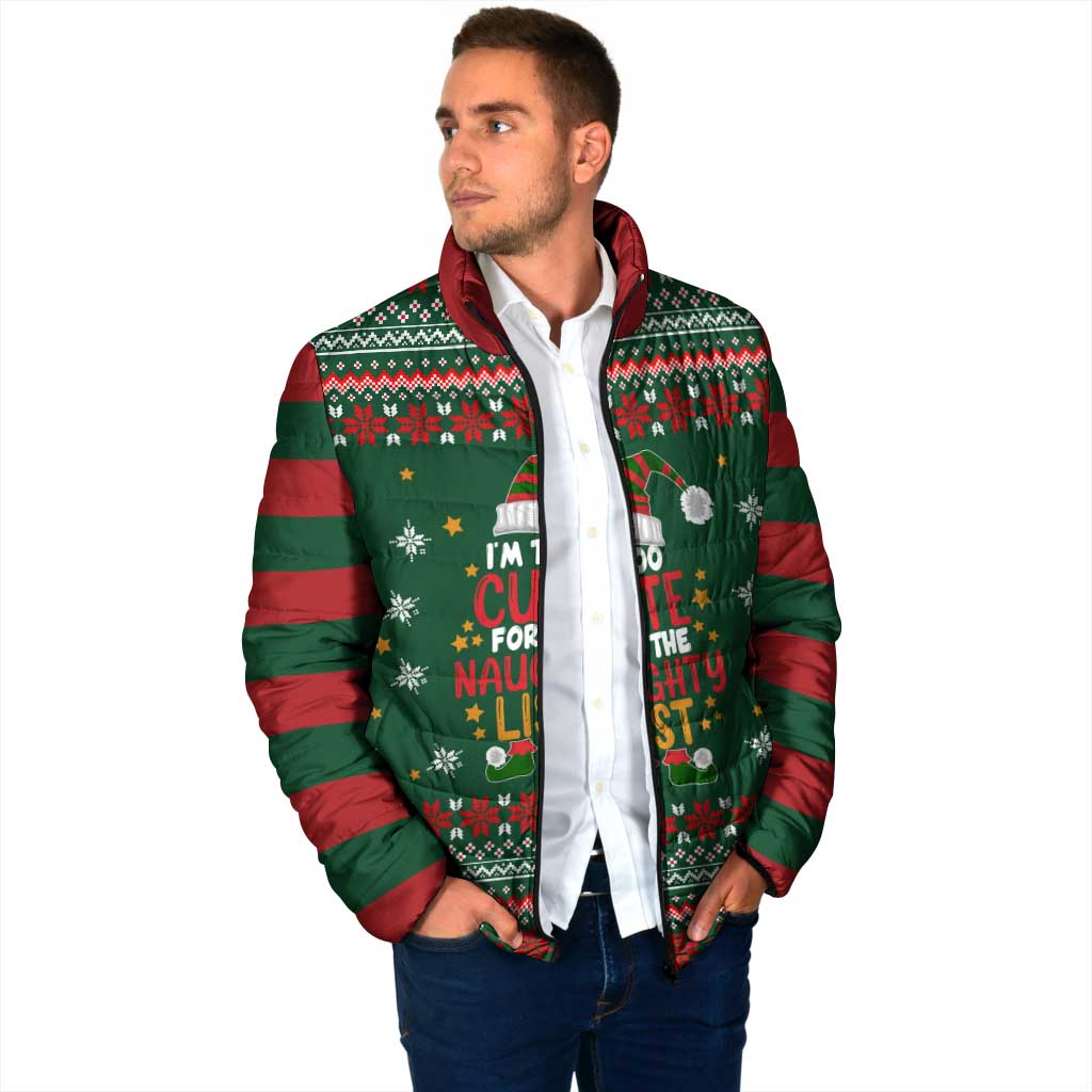 Too Cute For The Naughty List Christmas Padded Jacket Xmas Holiday Patterns - Wonder Print Shop