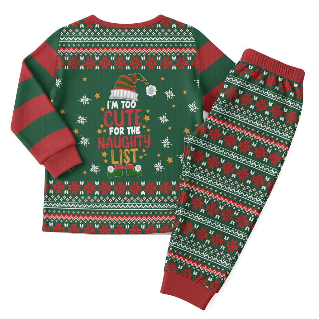 Too Cute For The Naughty List Christmas Pajama Set Xmas Holiday Patterns - Wonder Print Shop