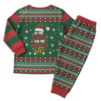 Too Cute For The Naughty List Christmas Pajama Set Xmas Holiday Patterns - Wonder Print Shop