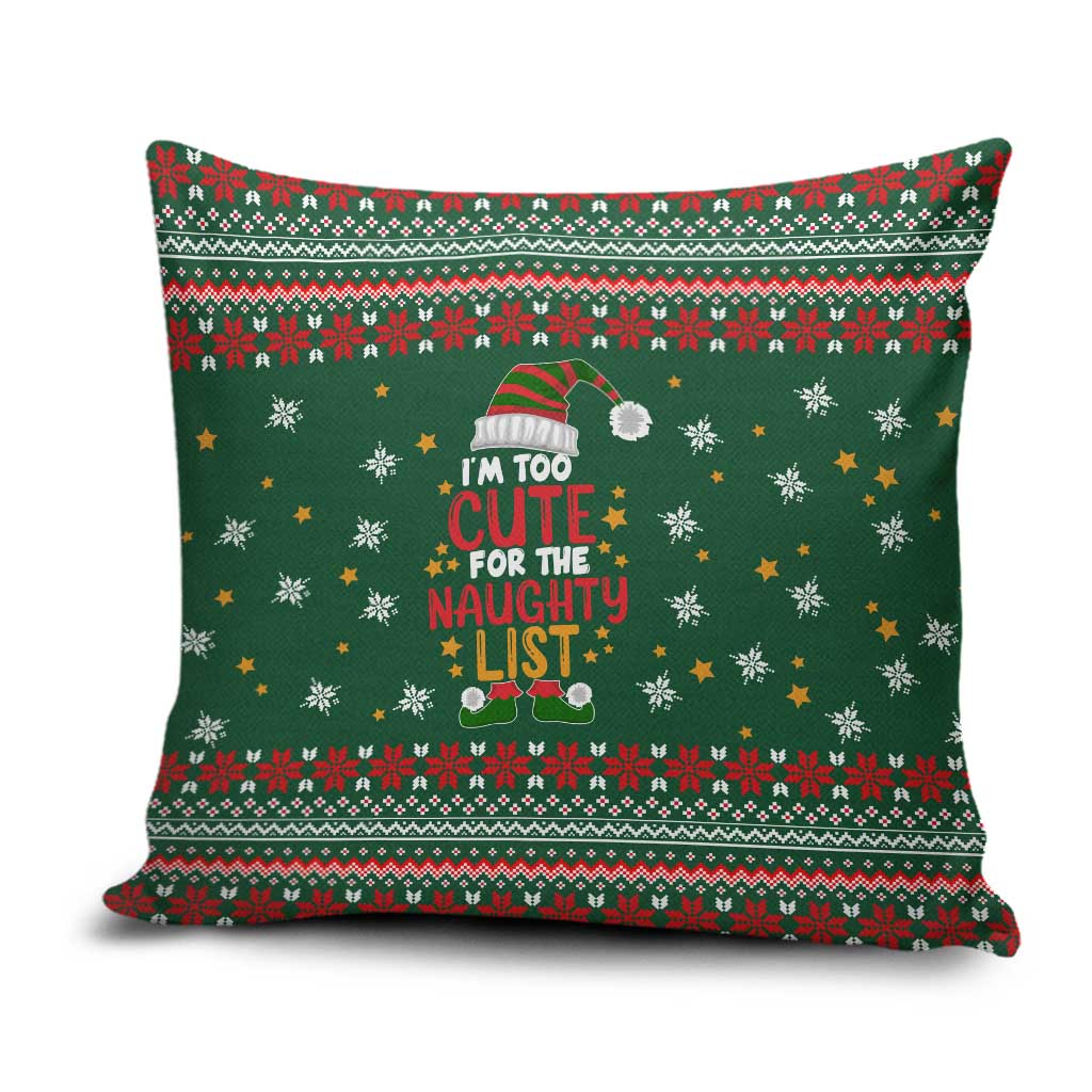 Too Cute For The Naughty List Christmas Pillow Cover Xmas Holiday Patterns - Wonder Print Shop