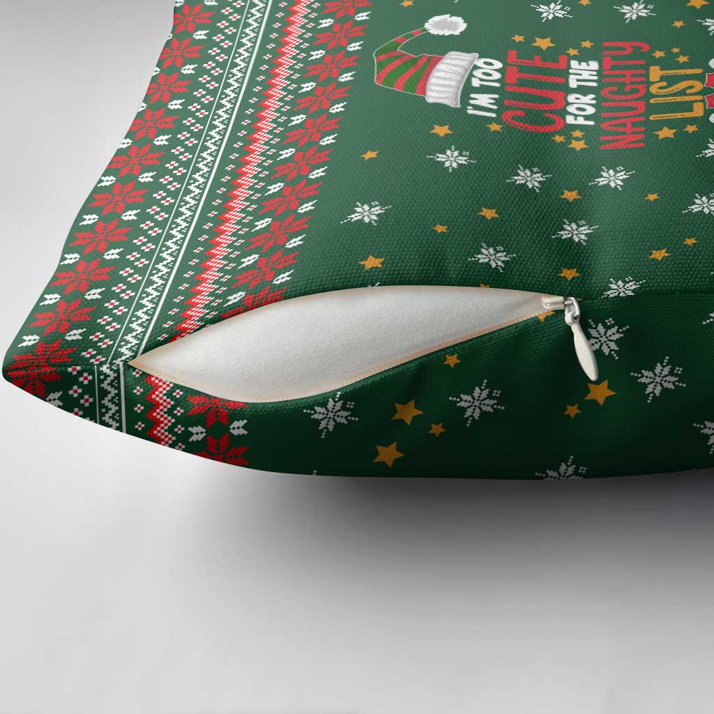 Too Cute For The Naughty List Christmas Pillow Cover Xmas Holiday Patterns - Wonder Print Shop