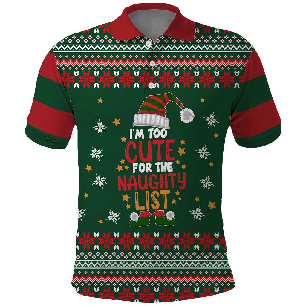 Too Cute For The Naughty List Christmas Polo Shirt Xmas Holiday Patterns - Wonder Print Shop
