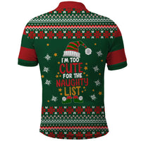 Too Cute For The Naughty List Christmas Polo Shirt Xmas Holiday Patterns - Wonder Print Shop