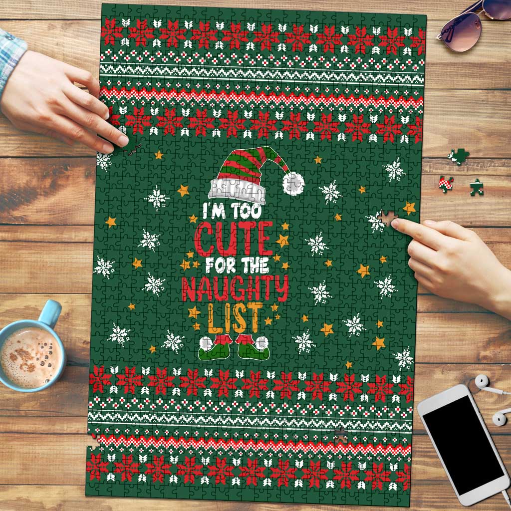 Too Cute For The Naughty List Christmas Puzzle Xmas Holiday Patterns - Wonder Print Shop