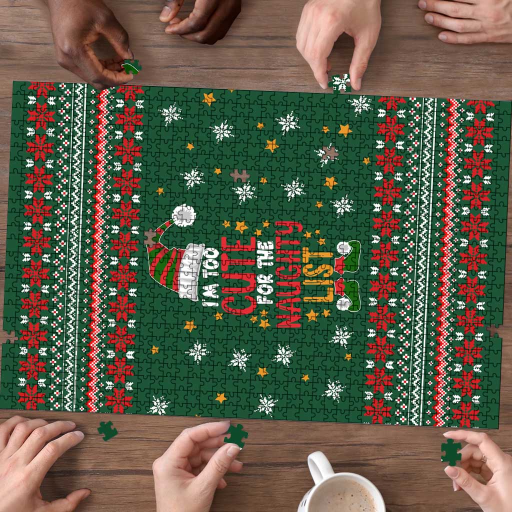 Too Cute For The Naughty List Christmas Puzzle Xmas Holiday Patterns - Wonder Print Shop