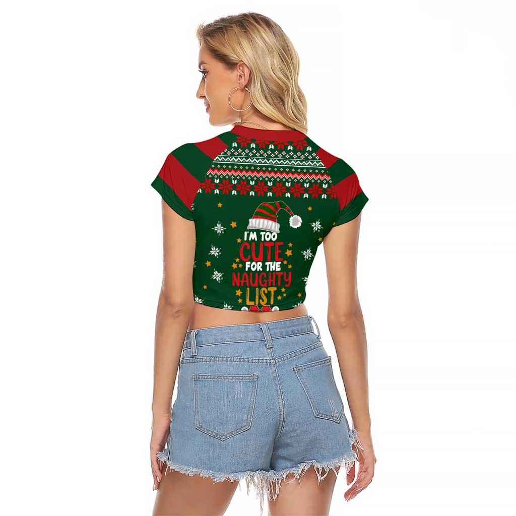 Too Cute For The Naughty List Christmas Raglan Cropped T Shirt Xmas Holiday Patterns - Wonder Print Shop