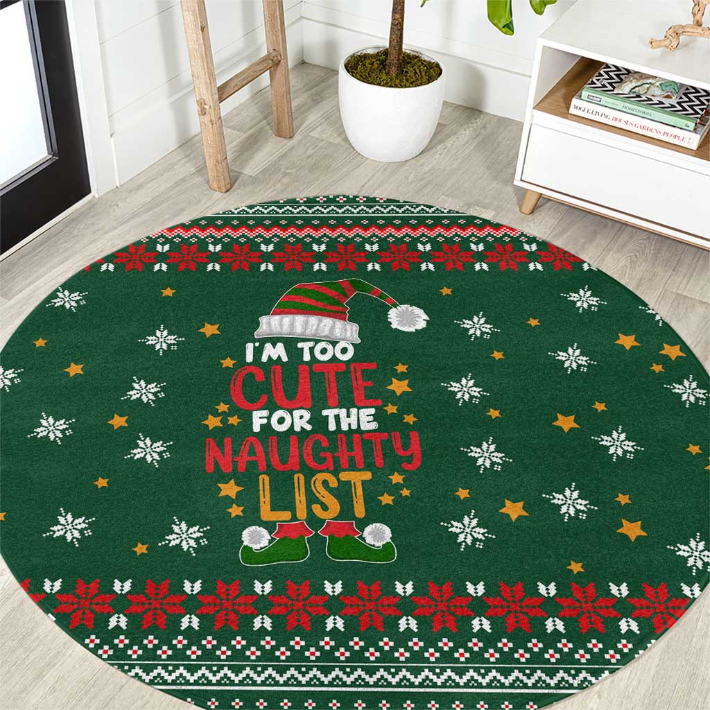 Too Cute For The Naughty List Christmas Round Carpet Xmas Holiday Patterns - Wonder Print Shop