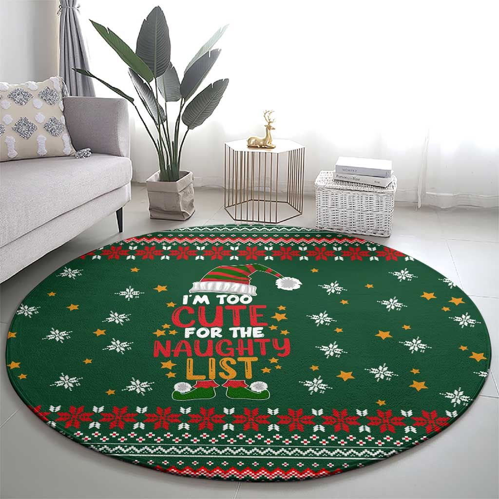 Too Cute For The Naughty List Christmas Round Carpet Xmas Holiday Patterns - Wonder Print Shop