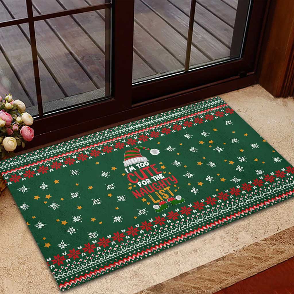 Too Cute For The Naughty List Christmas Rubber Doormat Xmas Holiday Patterns - Wonder Print Shop