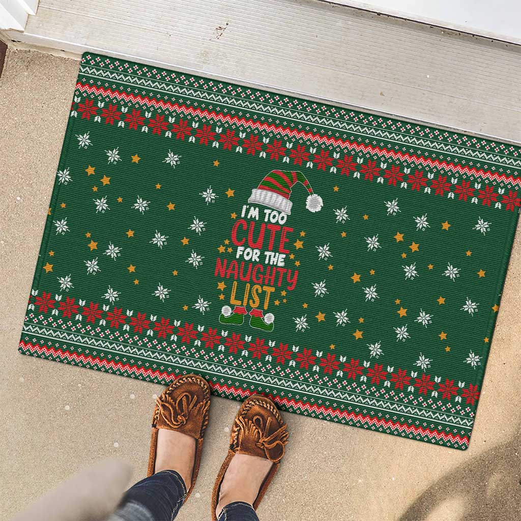 Too Cute For The Naughty List Christmas Rubber Doormat Xmas Holiday Patterns - Wonder Print Shop