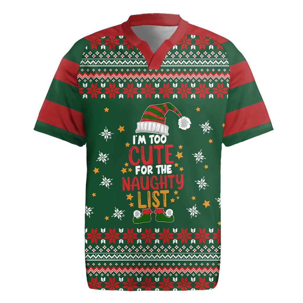 Too Cute For The Naughty List Christmas Rugby Jersey Xmas Holiday Patterns - Wonder Print Shop
