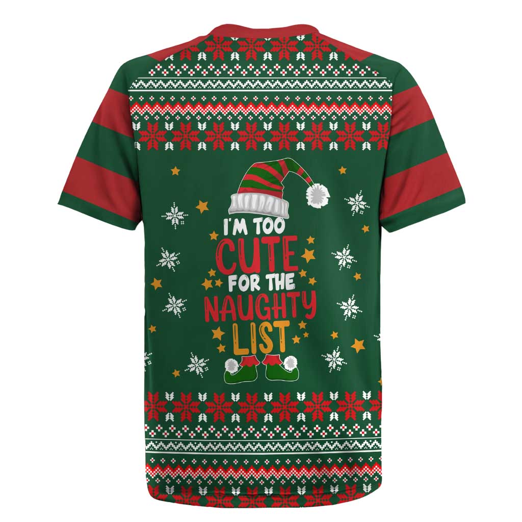 Too Cute For The Naughty List Christmas Rugby Jersey Xmas Holiday Patterns - Wonder Print Shop