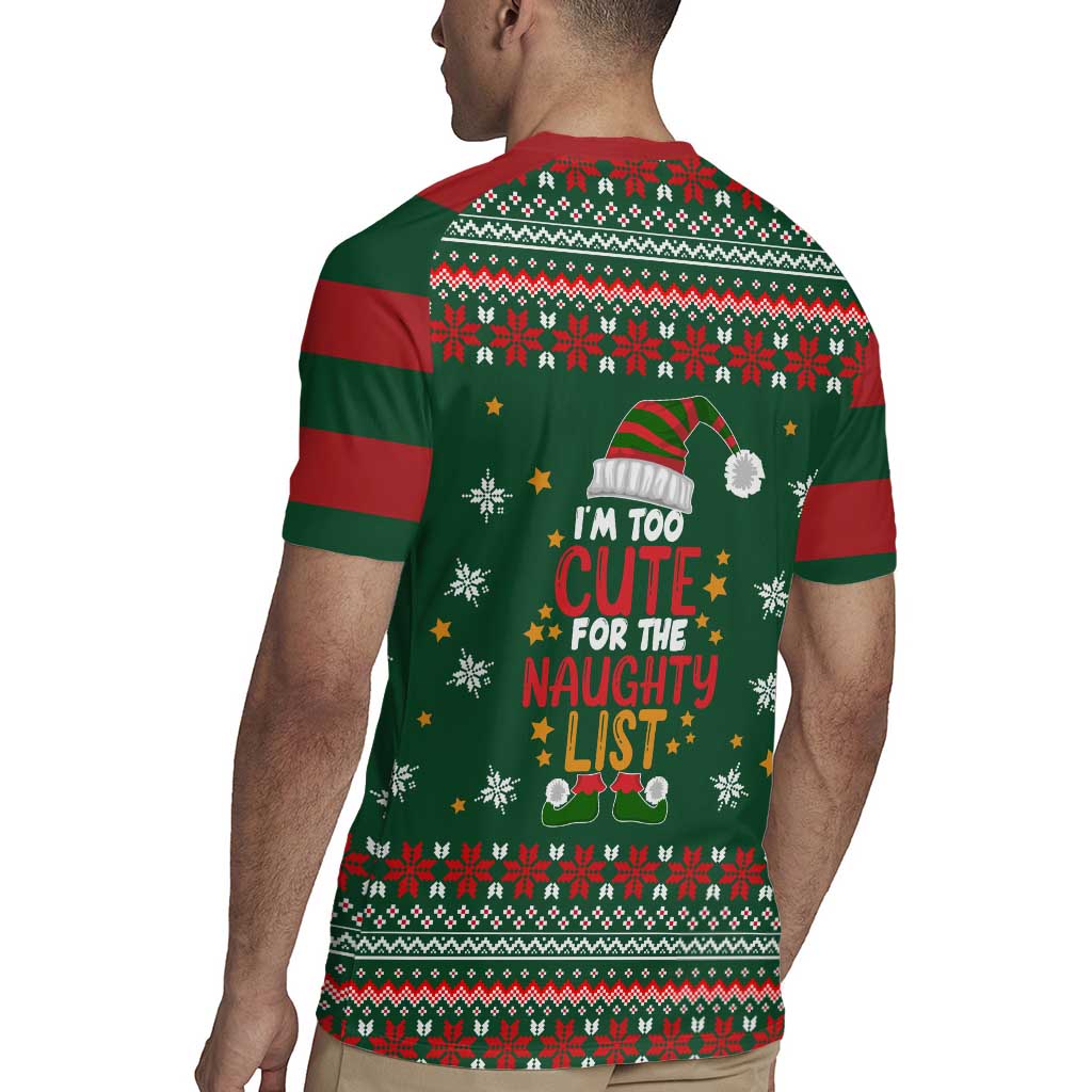 Too Cute For The Naughty List Christmas Rugby Jersey Xmas Holiday Patterns - Wonder Print Shop