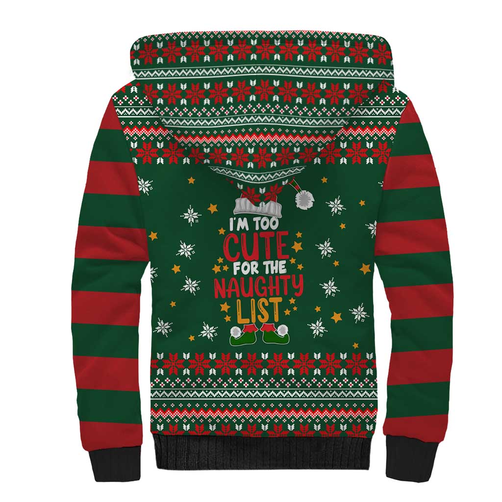 Too Cute For The Naughty List Christmas Sherpa Hoodie Xmas Holiday Patterns - Wonder Print Shop