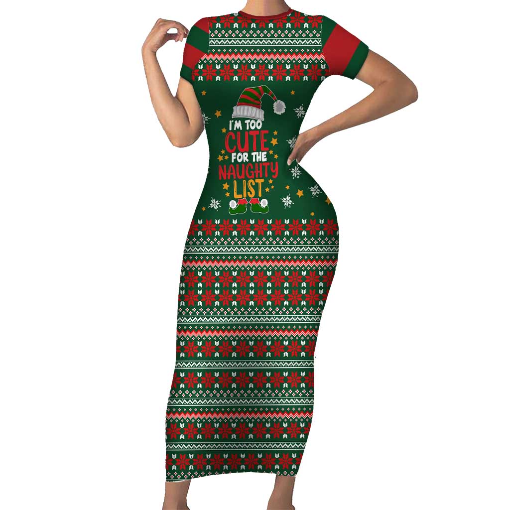 Too Cute For The Naughty List Christmas Short Sleeve Bodycon Dress Xmas Holiday Patterns - Wonder Print Shop