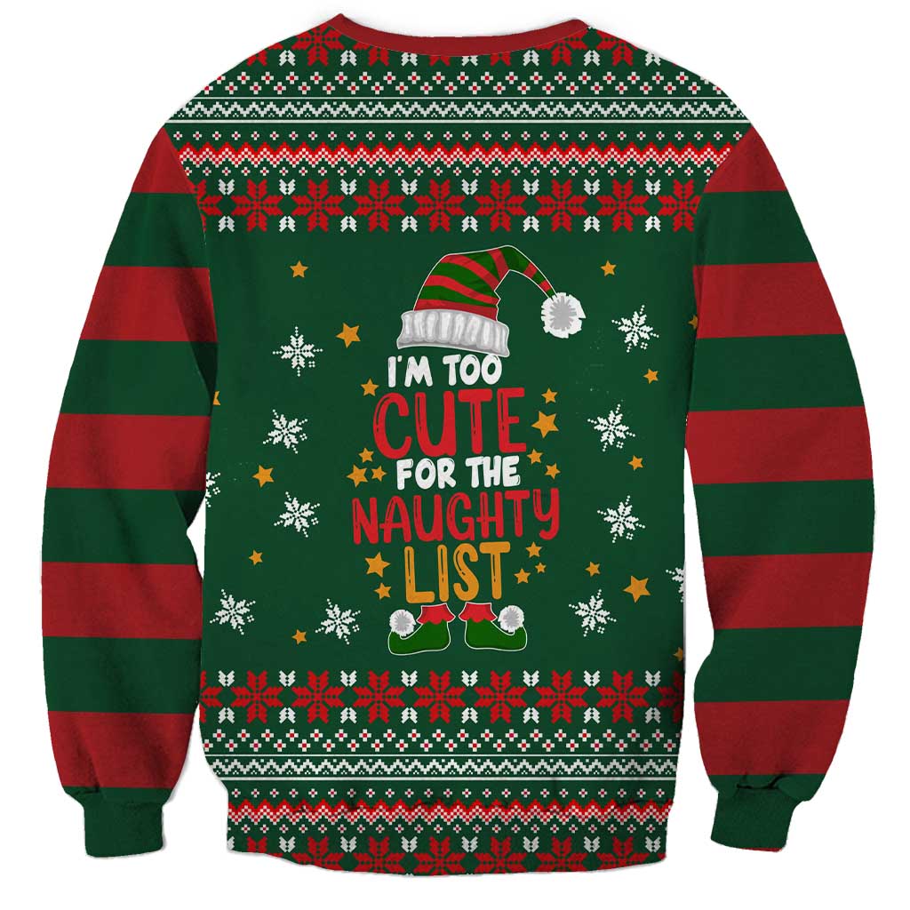 Too Cute For The Naughty List Christmas Sweatshirt Xmas Holiday Patterns - Wonder Print Shop