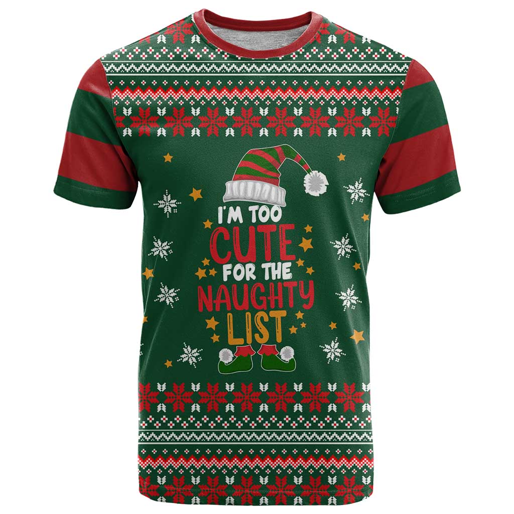 Too Cute For The Naughty List Christmas T Shirt Xmas Holiday Patterns - Wonder Print Shop