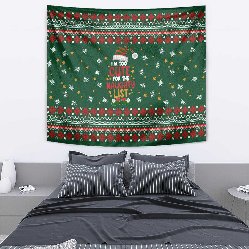 Too Cute For The Naughty List Christmas Tapestry Xmas Holiday Patterns - undefined