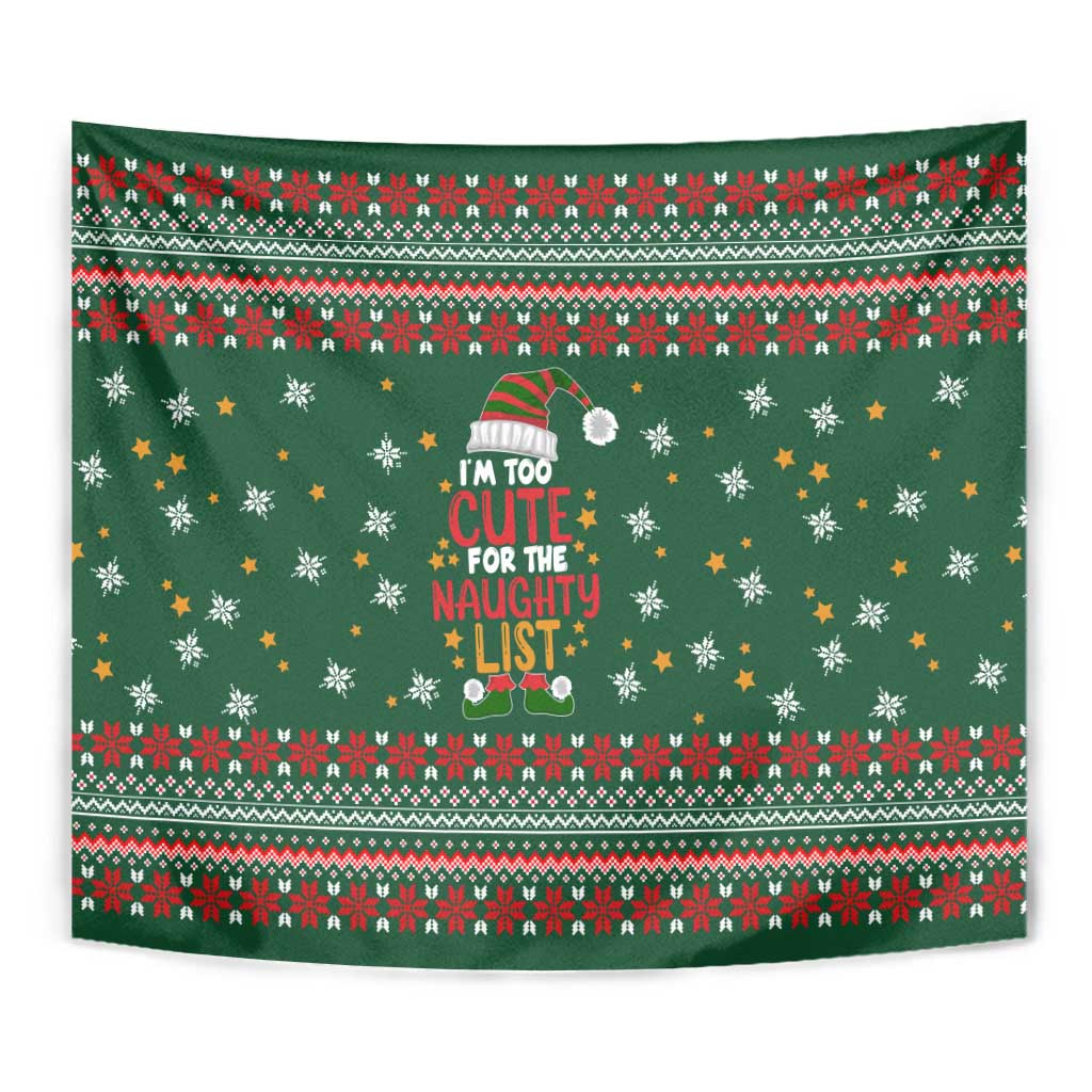 Too Cute For The Naughty List Christmas Tapestry Xmas Holiday Patterns - undefined