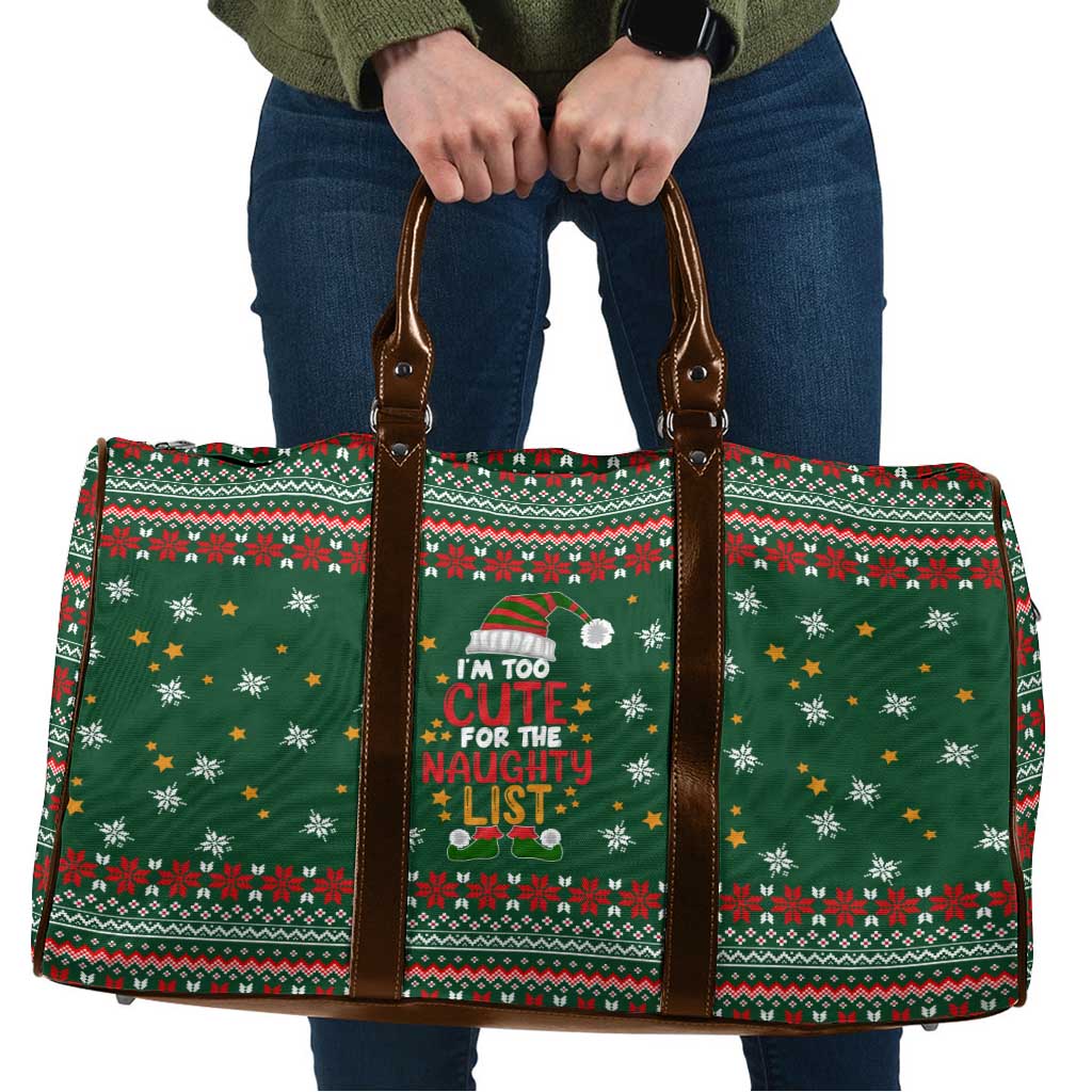 Too Cute For The Naughty List Christmas Travel Bag Xmas Holiday Patterns - Wonder Print Shop