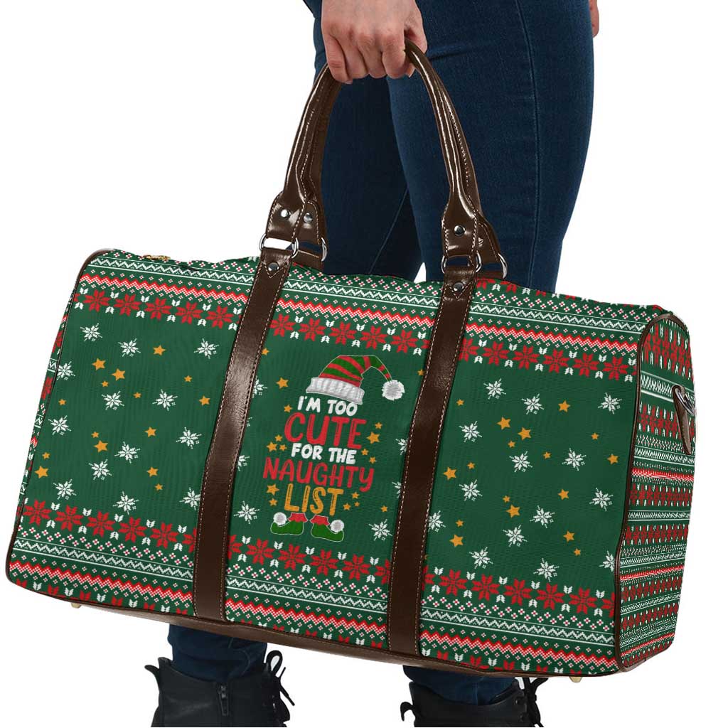 Too Cute For The Naughty List Christmas Travel Bag Xmas Holiday Patterns - Wonder Print Shop