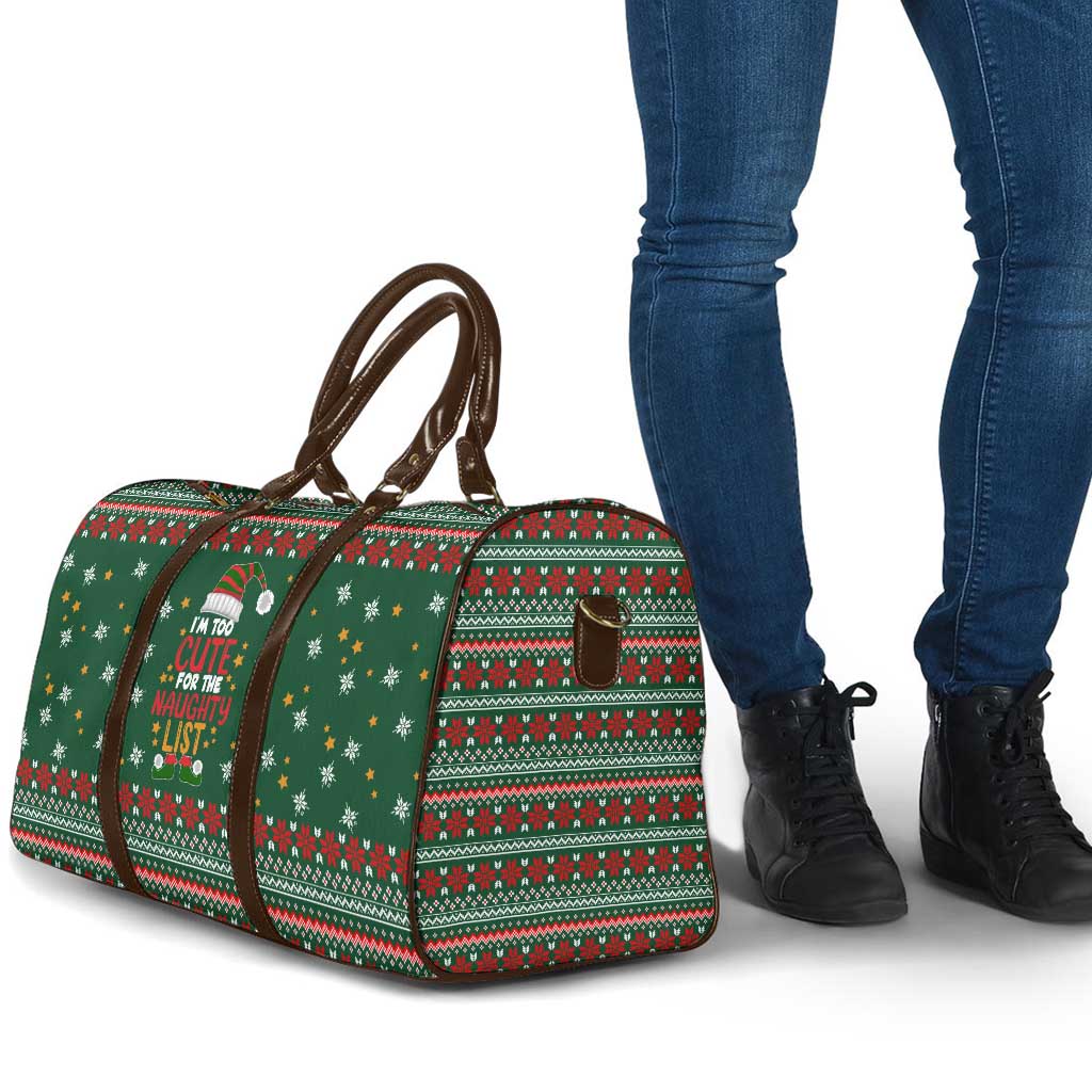 Too Cute For The Naughty List Christmas Travel Bag Xmas Holiday Patterns - Wonder Print Shop