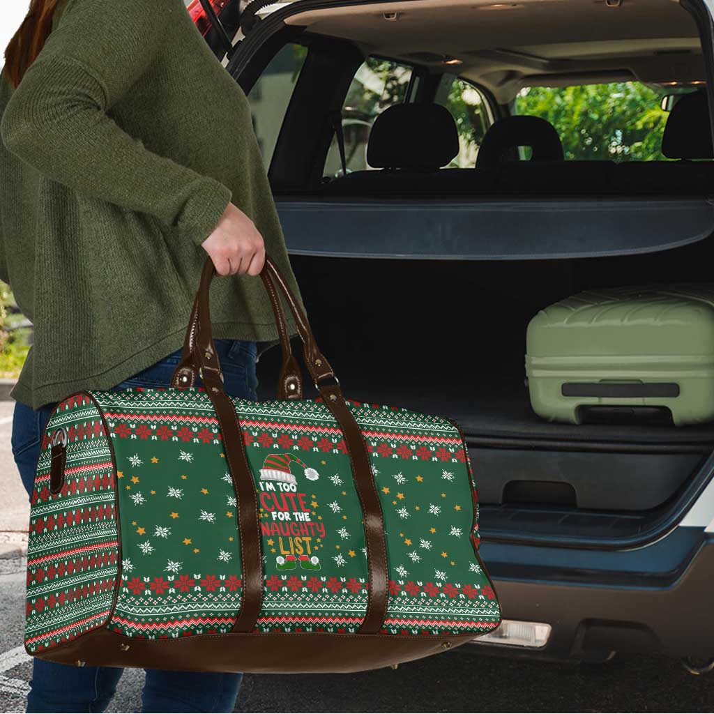 Too Cute For The Naughty List Christmas Travel Bag Xmas Holiday Patterns - Wonder Print Shop
