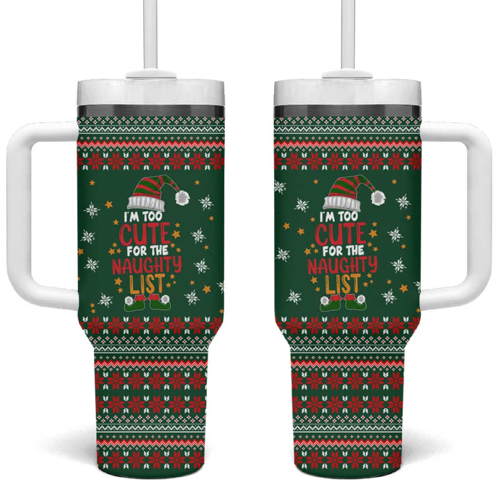 Too Cute For The Naughty List Christmas Tumbler With Handle Xmas Holiday Patterns - Wonder Print Shop