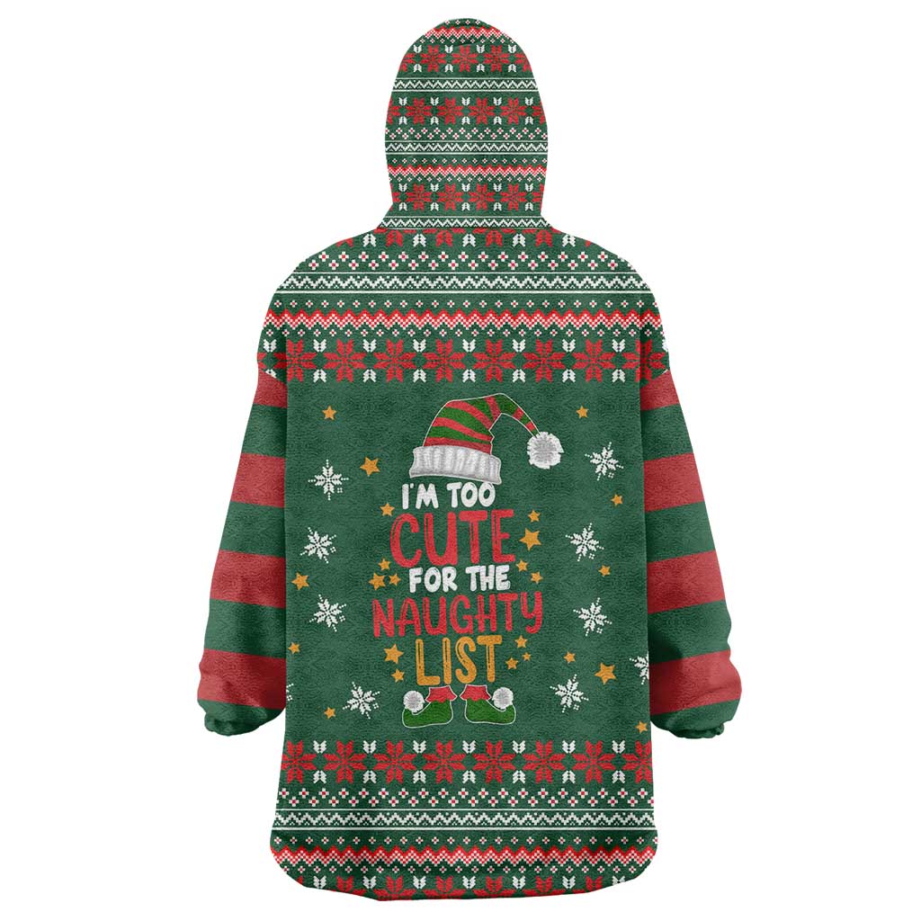 Too Cute For The Naughty List Christmas Wearable Blanket Hoodie Xmas Holiday Patterns - Wonder Print Shop