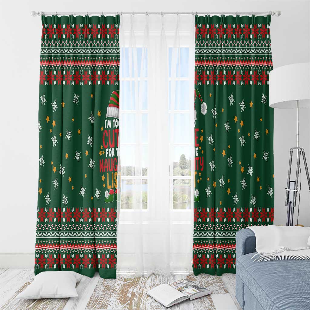 Too Cute For The Naughty List Christmas Window Curtain Xmas Holiday Patterns - Wonder Print Shop