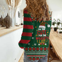 Too Cute For The Naughty List Christmas Women Casual Shirt Xmas Holiday Patterns - Wonder Print Shop