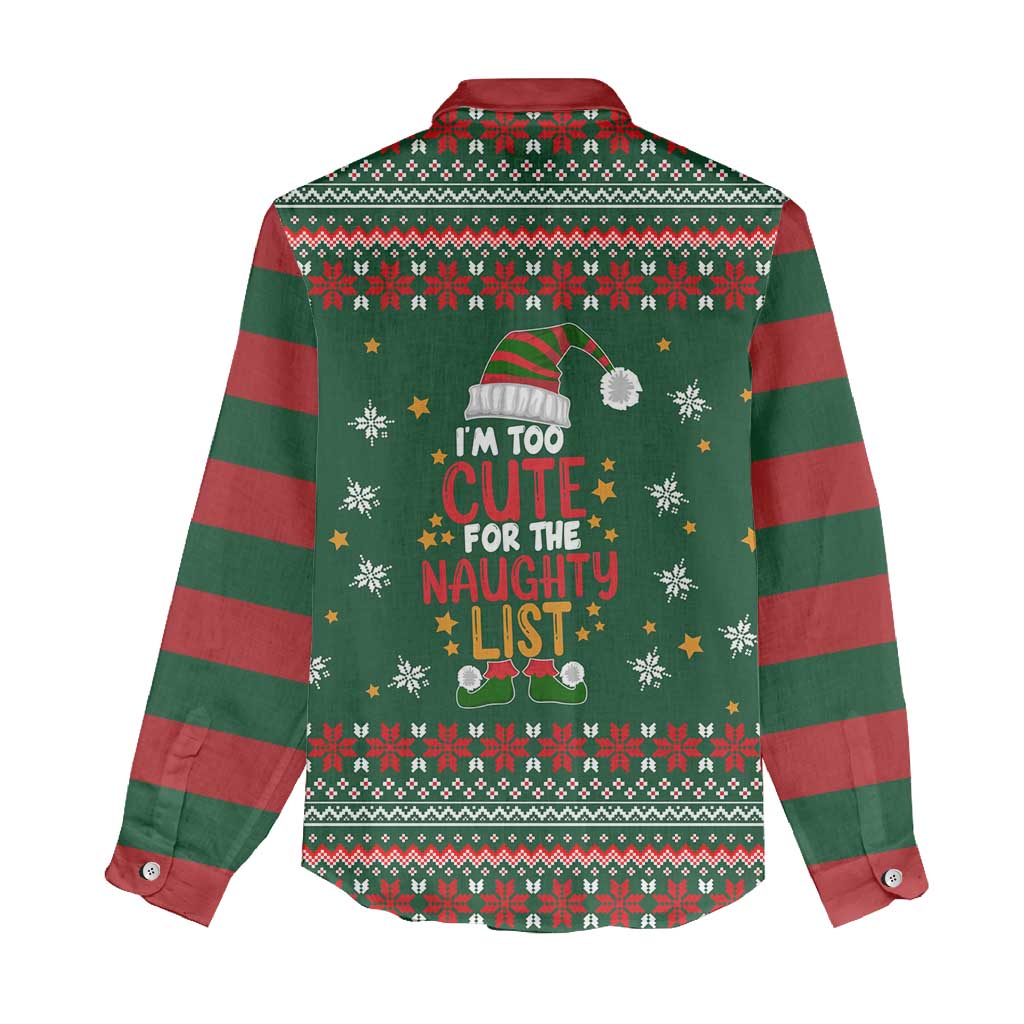 Too Cute For The Naughty List Christmas Women Casual Shirt Xmas Holiday Patterns - Wonder Print Shop