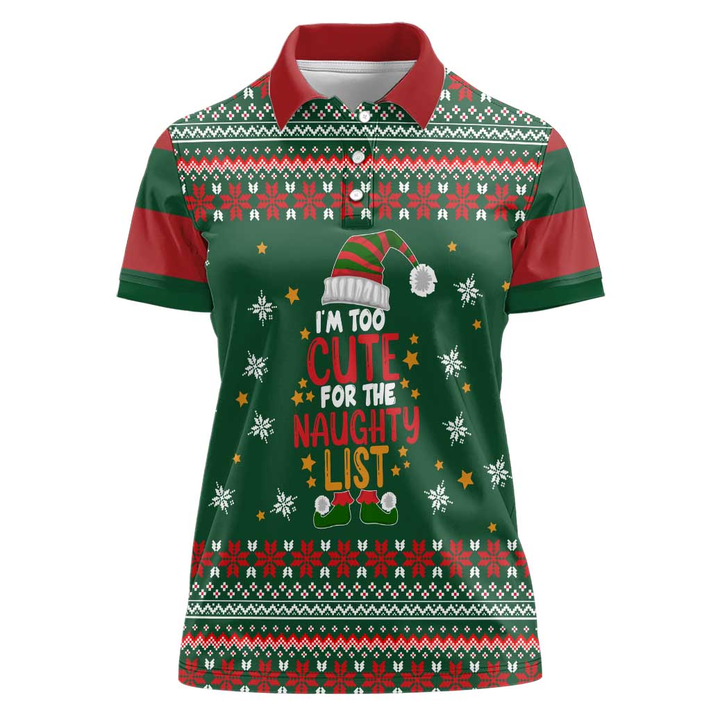 Too Cute For The Naughty List Christmas Women Polo Shirt Xmas Holiday Patterns - Wonder Print Shop