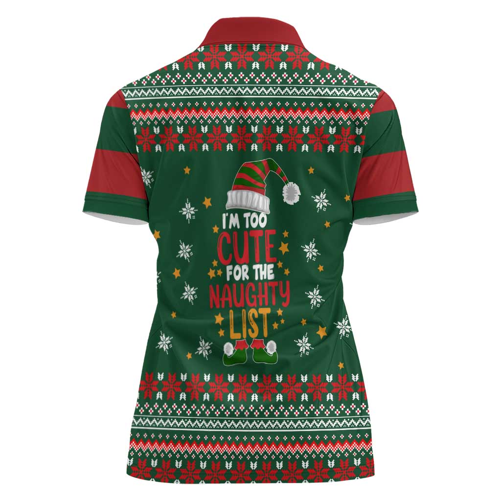 Too Cute For The Naughty List Christmas Women Polo Shirt Xmas Holiday Patterns - Wonder Print Shop