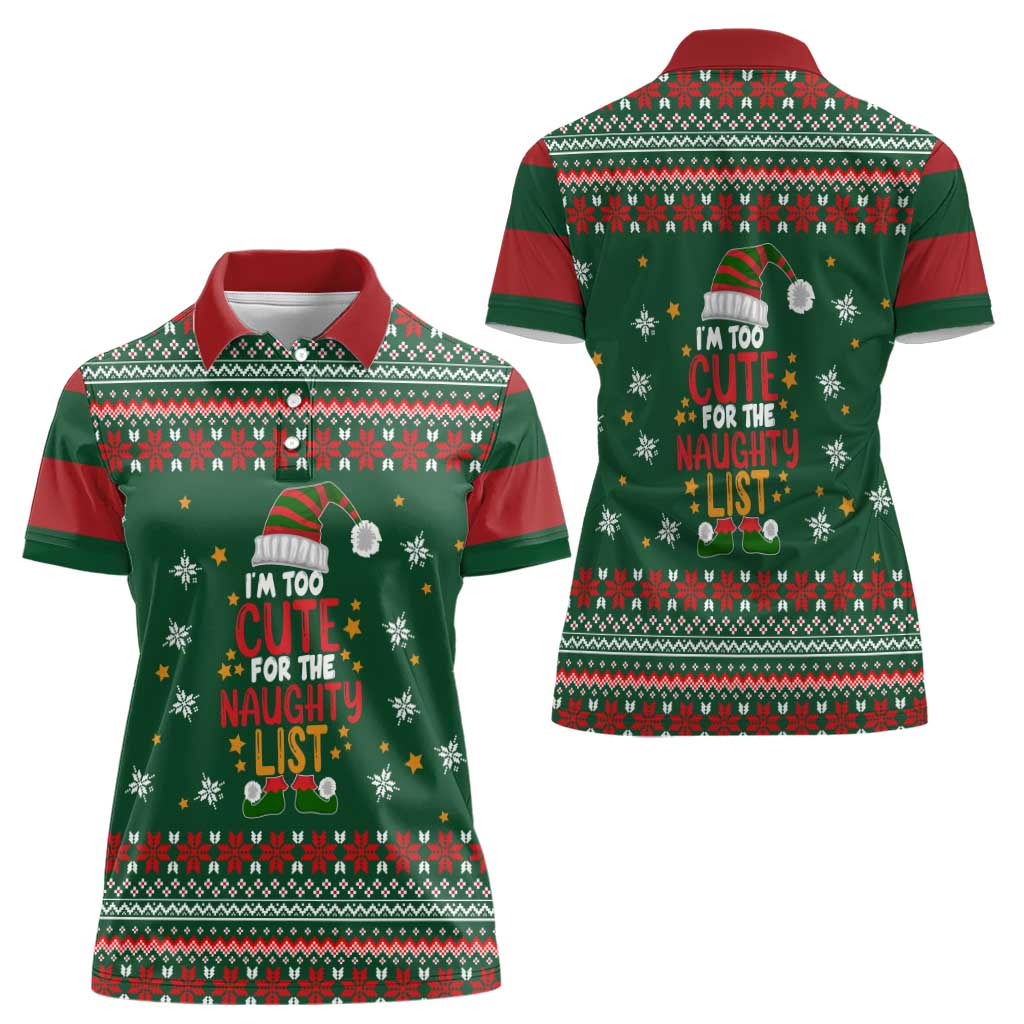 Too Cute For The Naughty List Christmas Women Polo Shirt Xmas Holiday Patterns - Wonder Print Shop