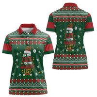 Too Cute For The Naughty List Christmas Women Polo Shirt Xmas Holiday Patterns - Wonder Print Shop