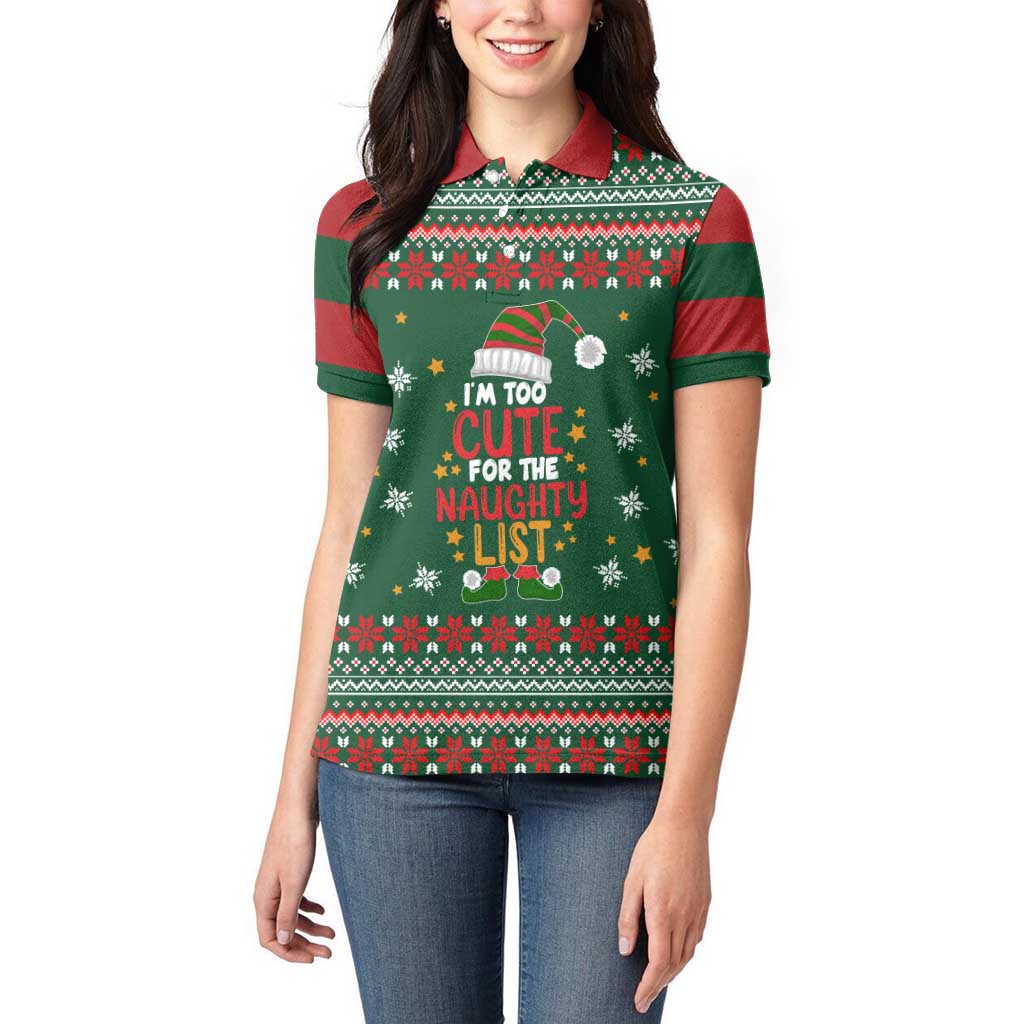 Too Cute For The Naughty List Christmas Women Polo Shirt Xmas Holiday Patterns - Wonder Print Shop