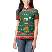 Too Cute For The Naughty List Christmas Women Polo Shirt Xmas Holiday Patterns - Wonder Print Shop
