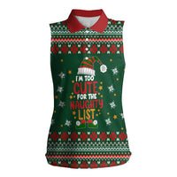 Too Cute For The Naughty List Christmas Women Sleeveless Polo Shirt Xmas Holiday Patterns - Wonder Print Shop