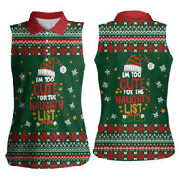 Too Cute For The Naughty List Christmas Women Sleeveless Polo Shirt Xmas Holiday Patterns - Wonder Print Shop