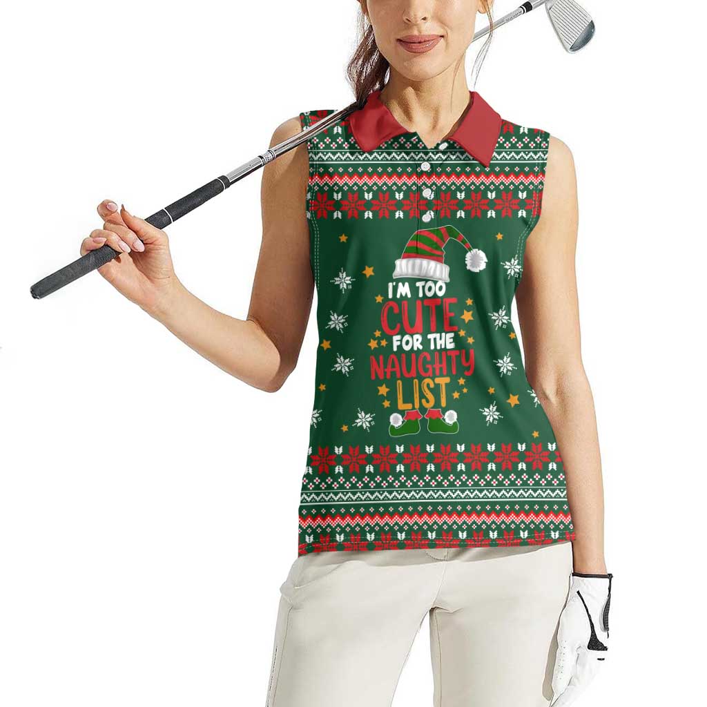 Too Cute For The Naughty List Christmas Women Sleeveless Polo Shirt Xmas Holiday Patterns - Wonder Print Shop