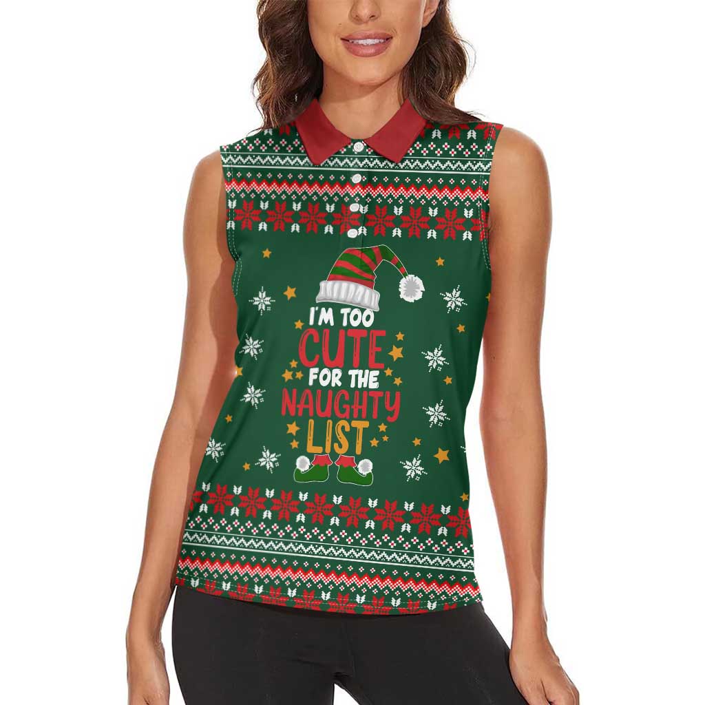Too Cute For The Naughty List Christmas Women Sleeveless Polo Shirt Xmas Holiday Patterns - Wonder Print Shop