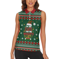 Too Cute For The Naughty List Christmas Women Sleeveless Polo Shirt Xmas Holiday Patterns - Wonder Print Shop