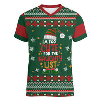 Too Cute For The Naughty List Christmas Women V-Neck T-Shirt Xmas Holiday Patterns - Wonder Print Shop