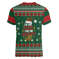 Too Cute For The Naughty List Christmas Women V-Neck T-Shirt Xmas Holiday Patterns - Wonder Print Shop