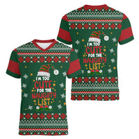 Too Cute For The Naughty List Christmas Women V-Neck T-Shirt Xmas Holiday Patterns - Wonder Print Shop