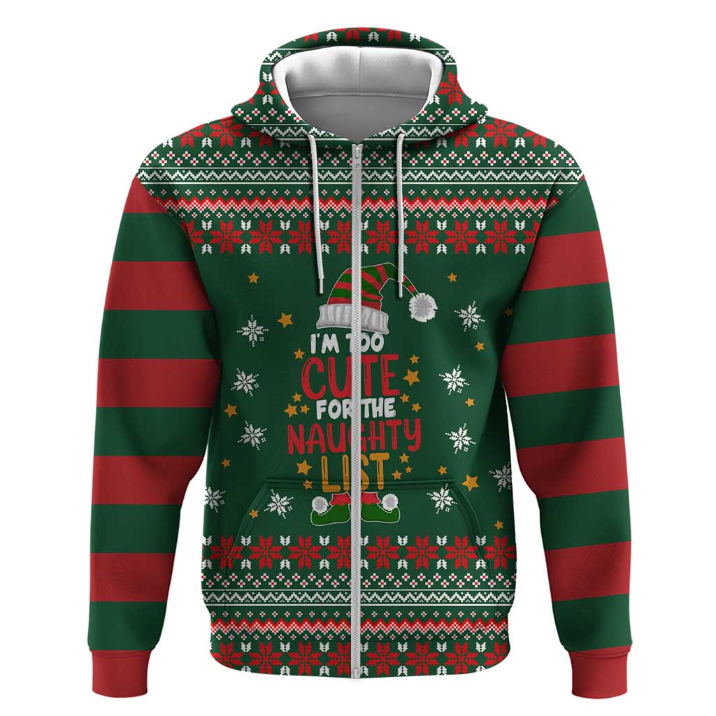 Too Cute For The Naughty List Christmas Zip Hoodie Xmas Holiday Patterns - Wonder Print Shop