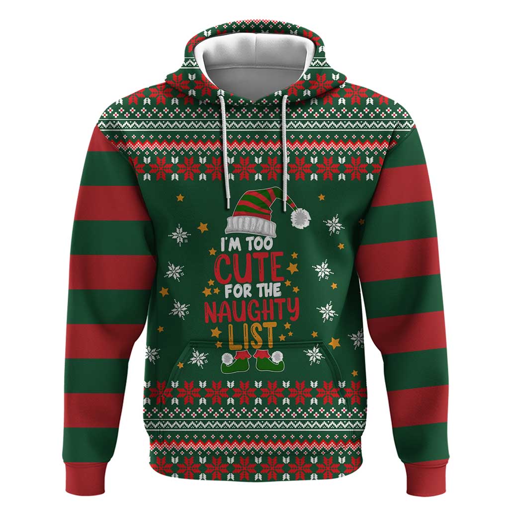 Too Cute For The Naughty List Christmas Zip Hoodie Xmas Holiday Patterns - Wonder Print Shop